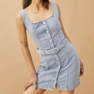 Reformation Size 8 Harlowe Button Front Denim Mini Dress Montego Wash